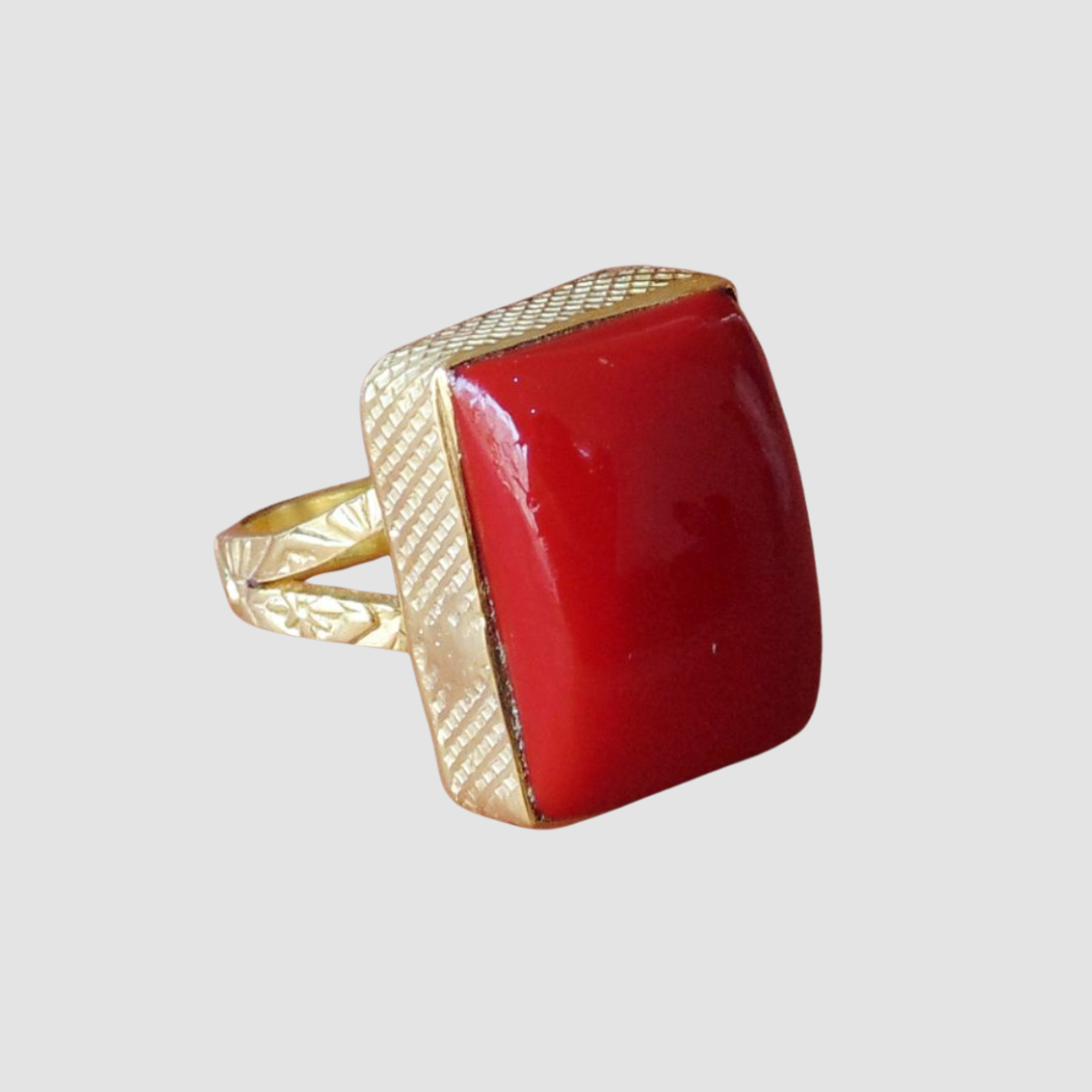 Red Coral Cushion Ring