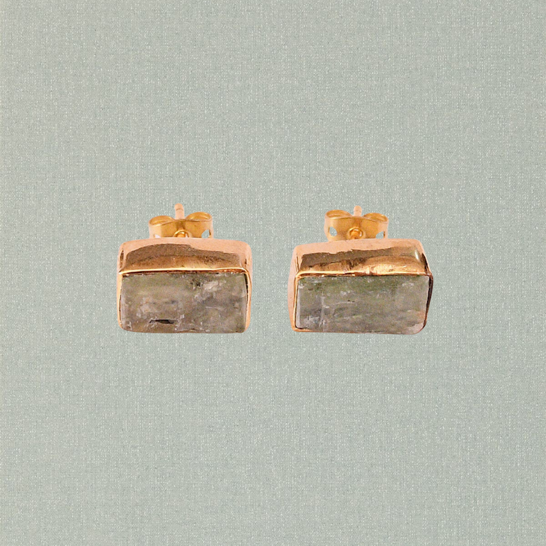 Natural Raw Green Kyanite Gemstone Stud Earrings