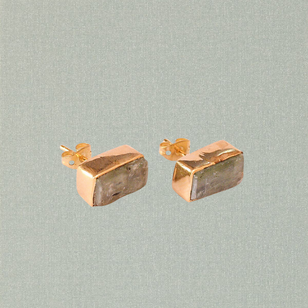 Natural Raw Green Kyanite Gemstone Stud Earrings