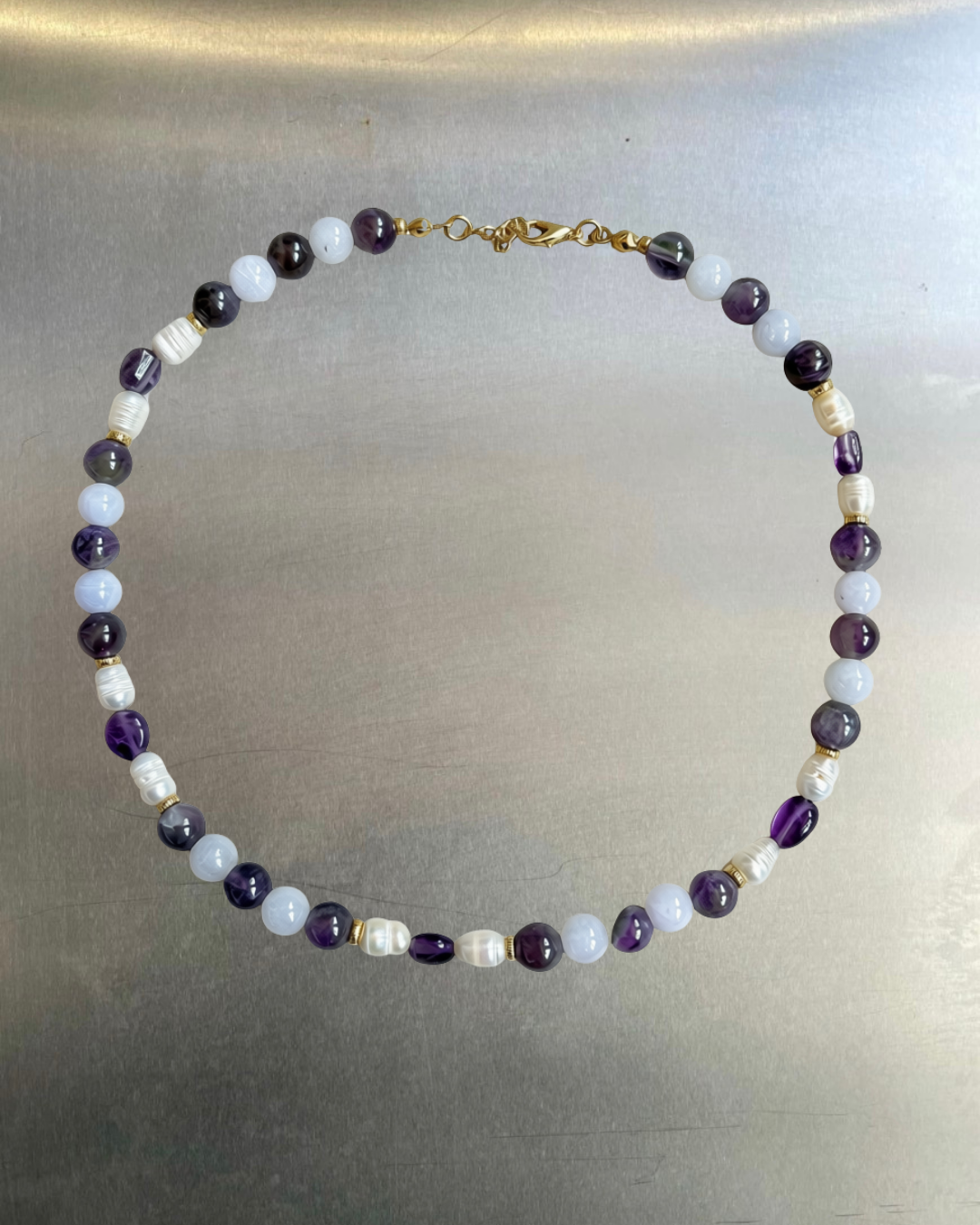 Fuji – Amethyst, Blue Lace Agate & Freshwater Pearl Necklace