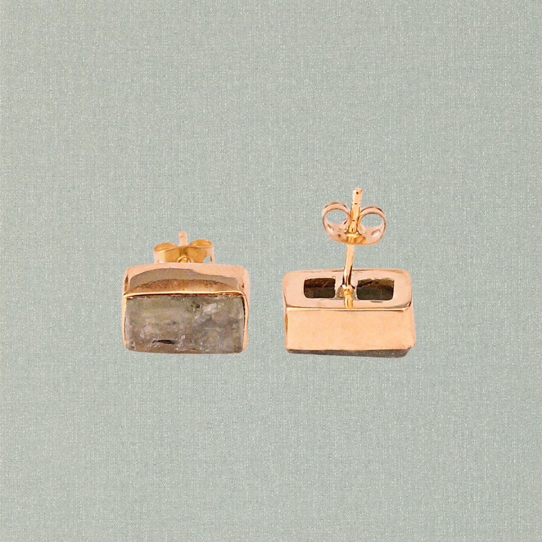 Natural Raw Green Kyanite Gemstone Stud Earrings