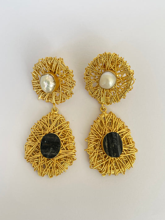 Wired Black Onyx Gemstone Earrings