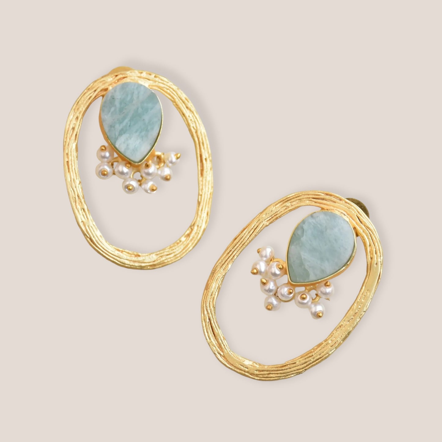 Amazonite and Mother of Pearl Oval Studs