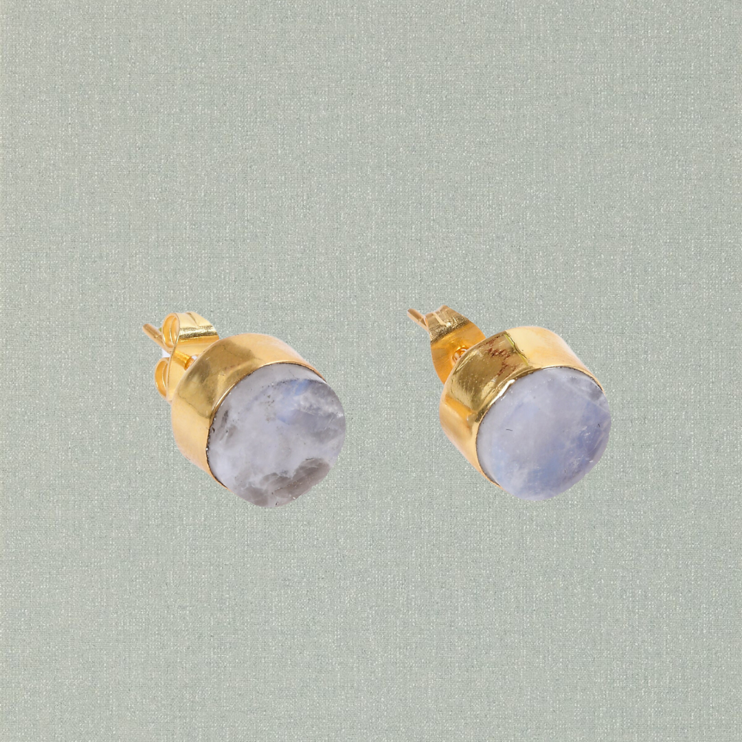 Natural Rainbow Moonstone Stud Earrings