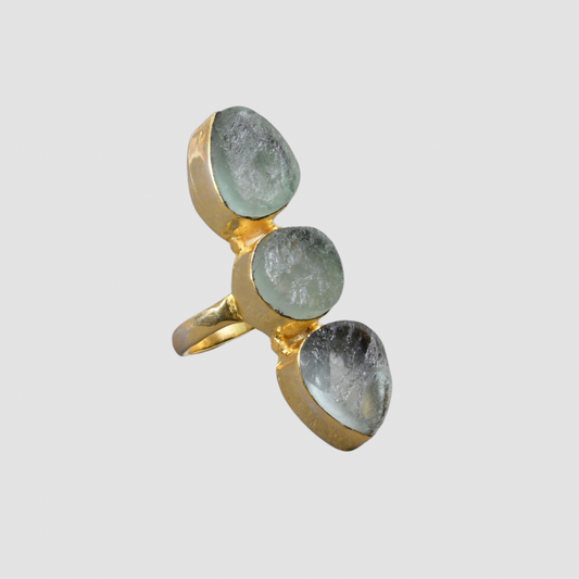 Raw Green Fluorite Three Stone Ring