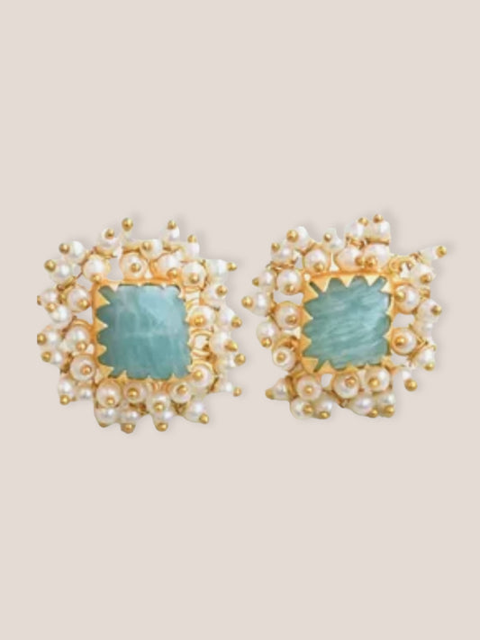Amazonite and Mother of Pearl Statement Studs