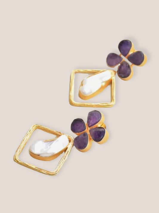 Amethyst and Mother of Pearl Statement Earrings