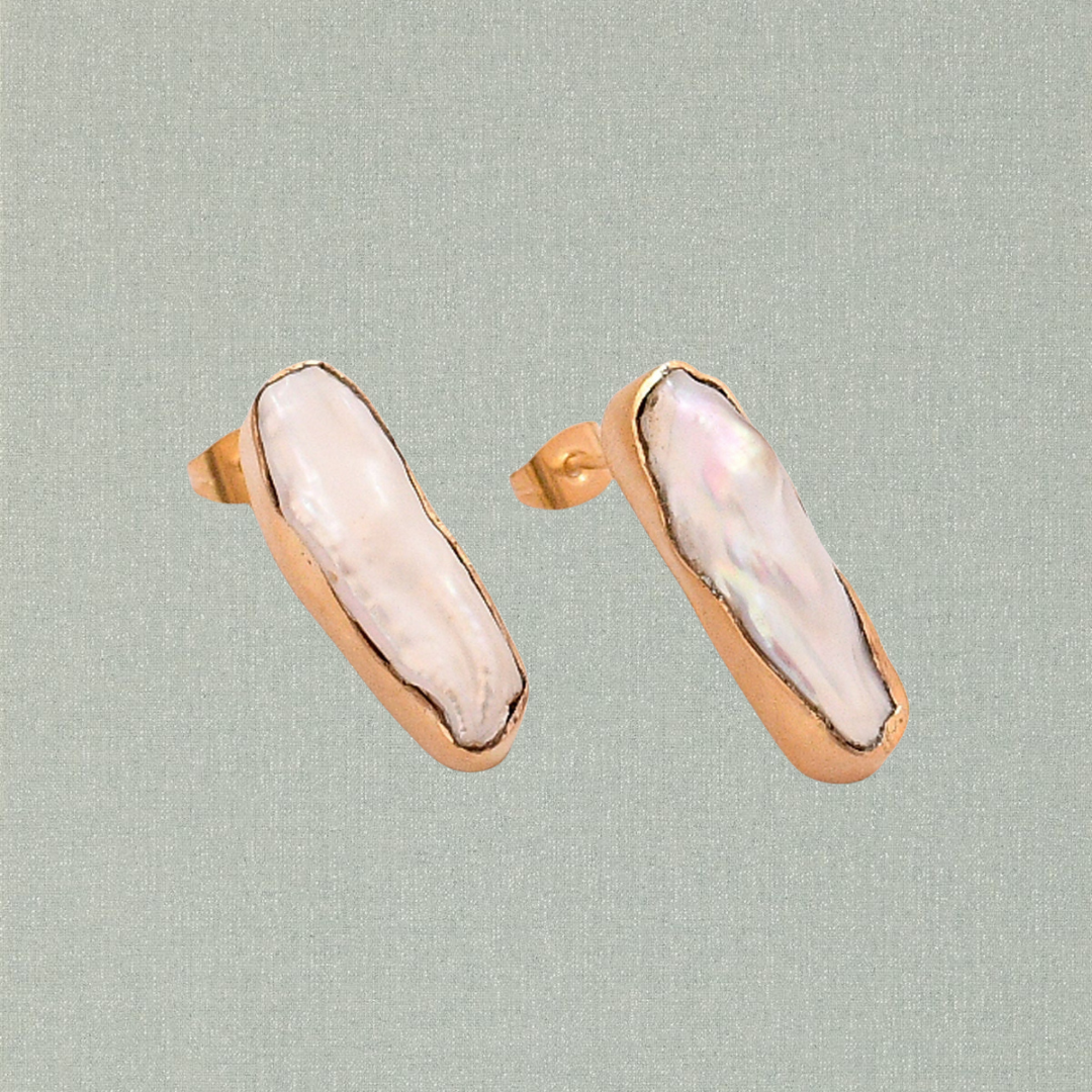 Biwa Pearl Stud Earrings