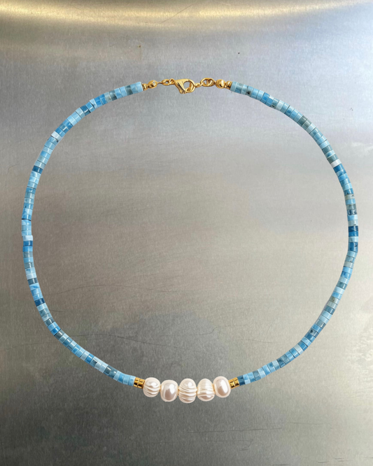 Mizu – Aquamarine & Freshwater Pearl Necklace
