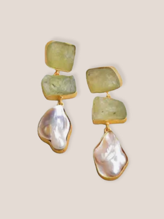 Ceylon Natural Olive and Mother of Pearl Drop Earrings