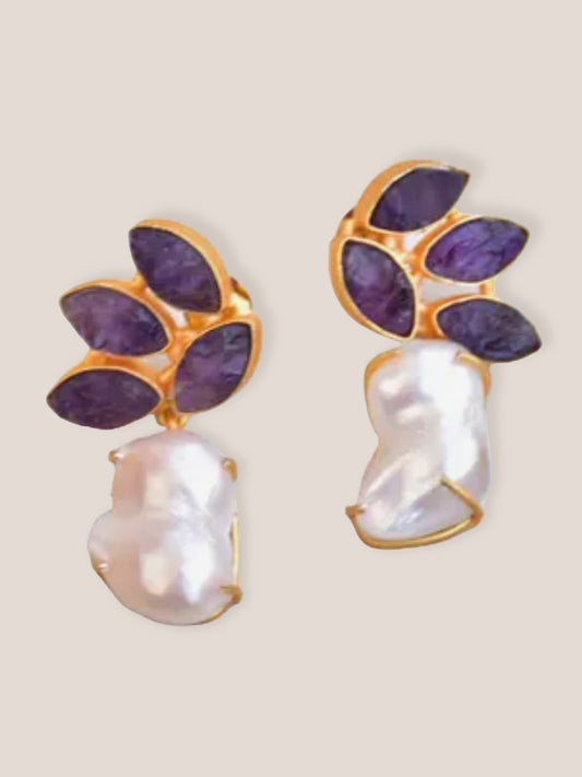 Amethyst and Mother of Pearl Leaf Earrings