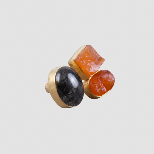 Rutilated Quartz and Carnelian Cocktail Ring