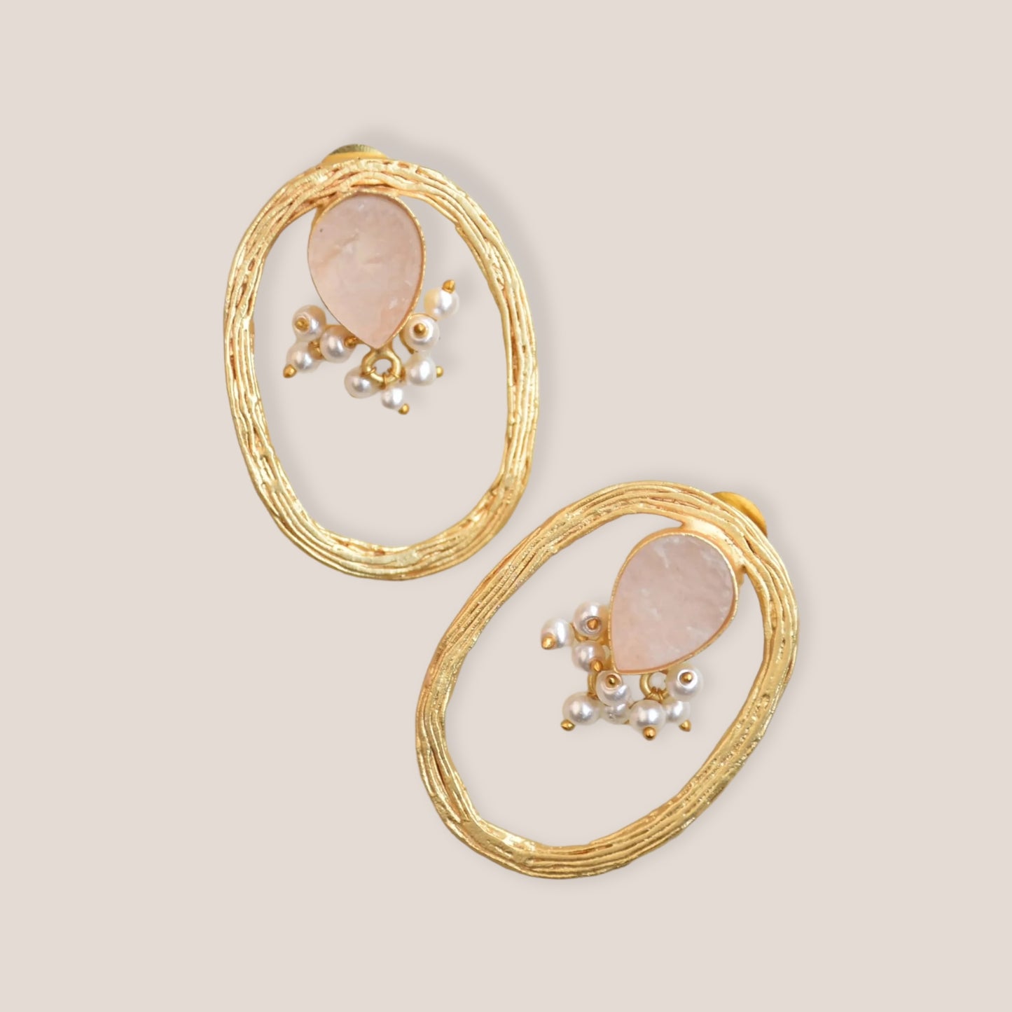 Rose Quartz and Mother of Pearl Oval Studs