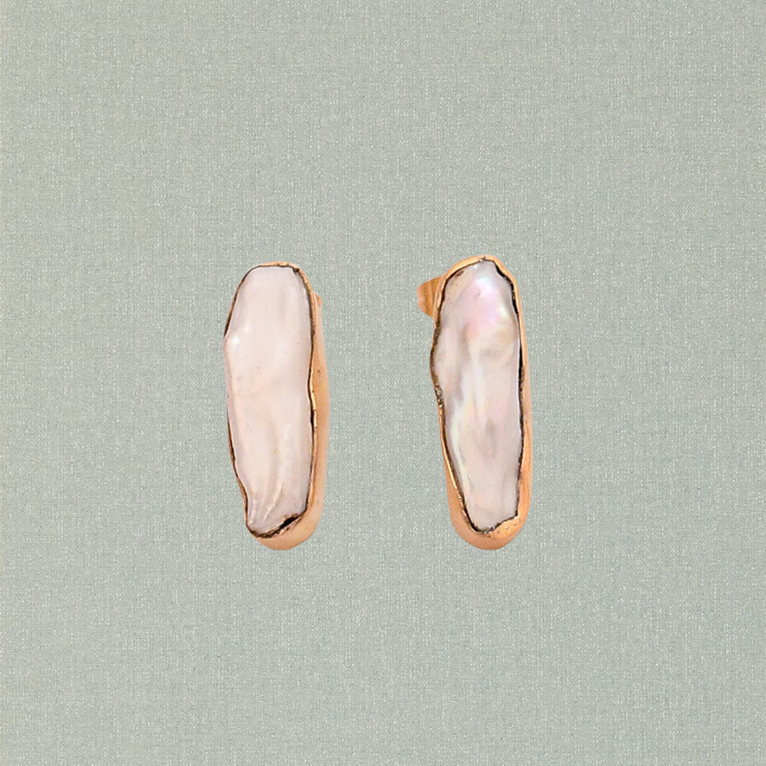 Biwa Pearl Stud Earrings