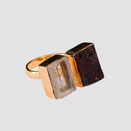 Natural Crystal Quartz & Garnet Ring