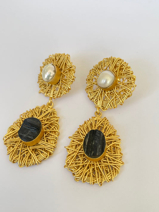 Wired Black Onyx Gemstone Earrings