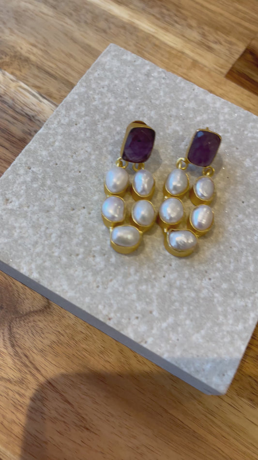Amethyst and Mother of Pearl Fusion Earrings