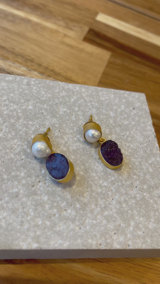 Amethyst and Mother of Pearl Drop Earrings