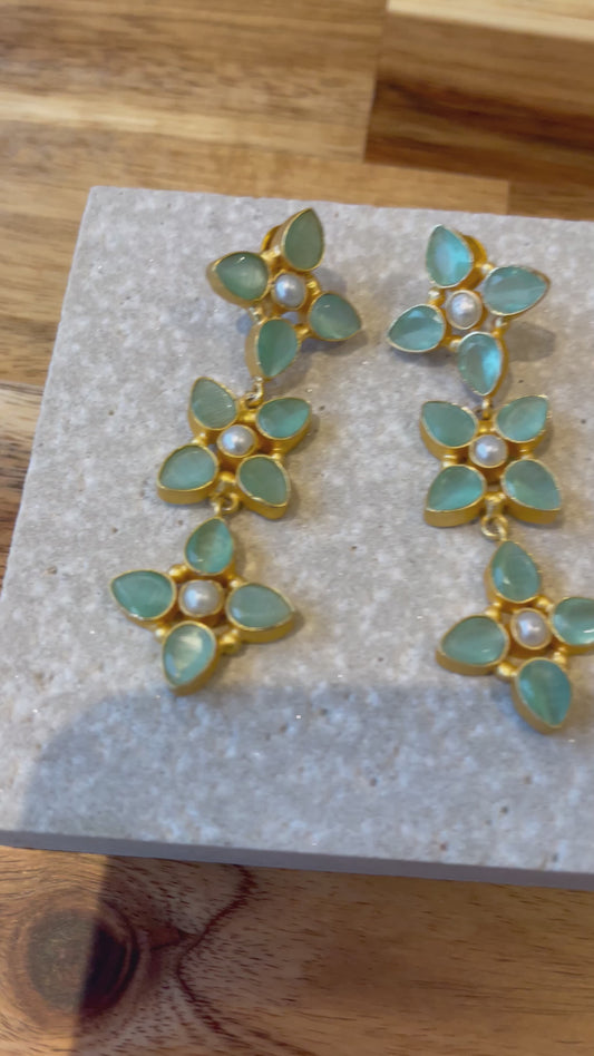 Natural Aqua and Mother of Pearl Statement Earrings