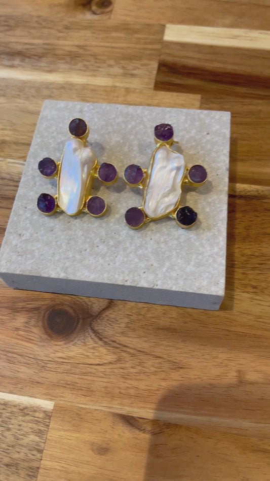 Amethyst and Mother of Pearl Turtle Earrings