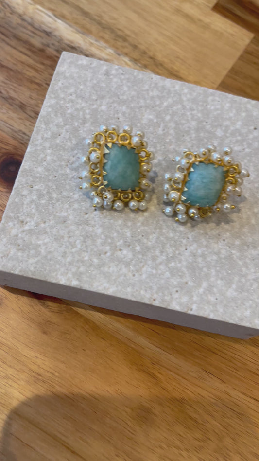 Amazonite and Mother of Pearl Statement Studs